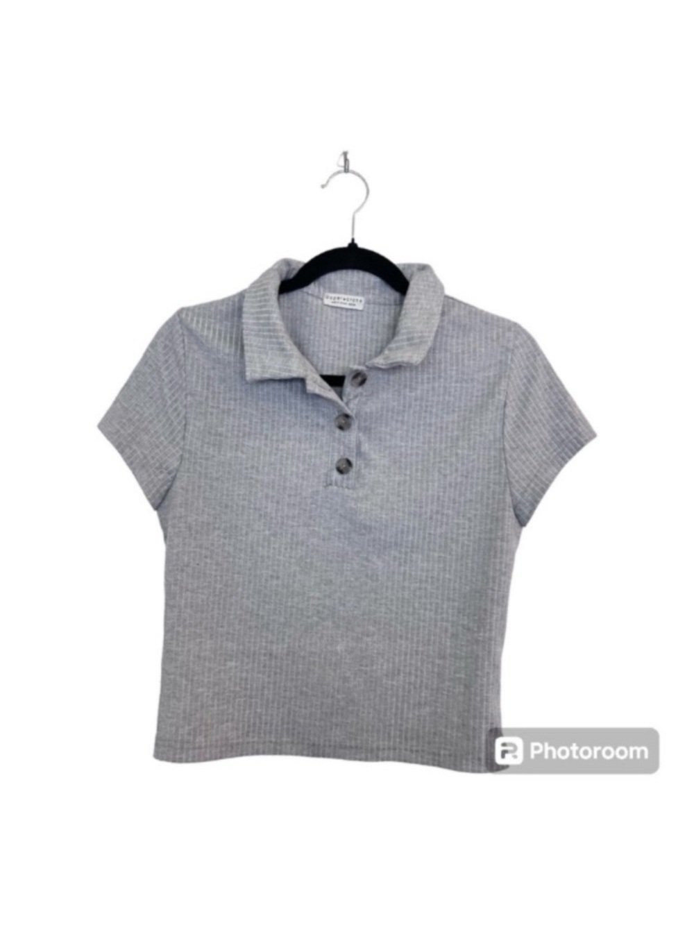 Paper Crane Ribbed Grey Cropped Polo Top
